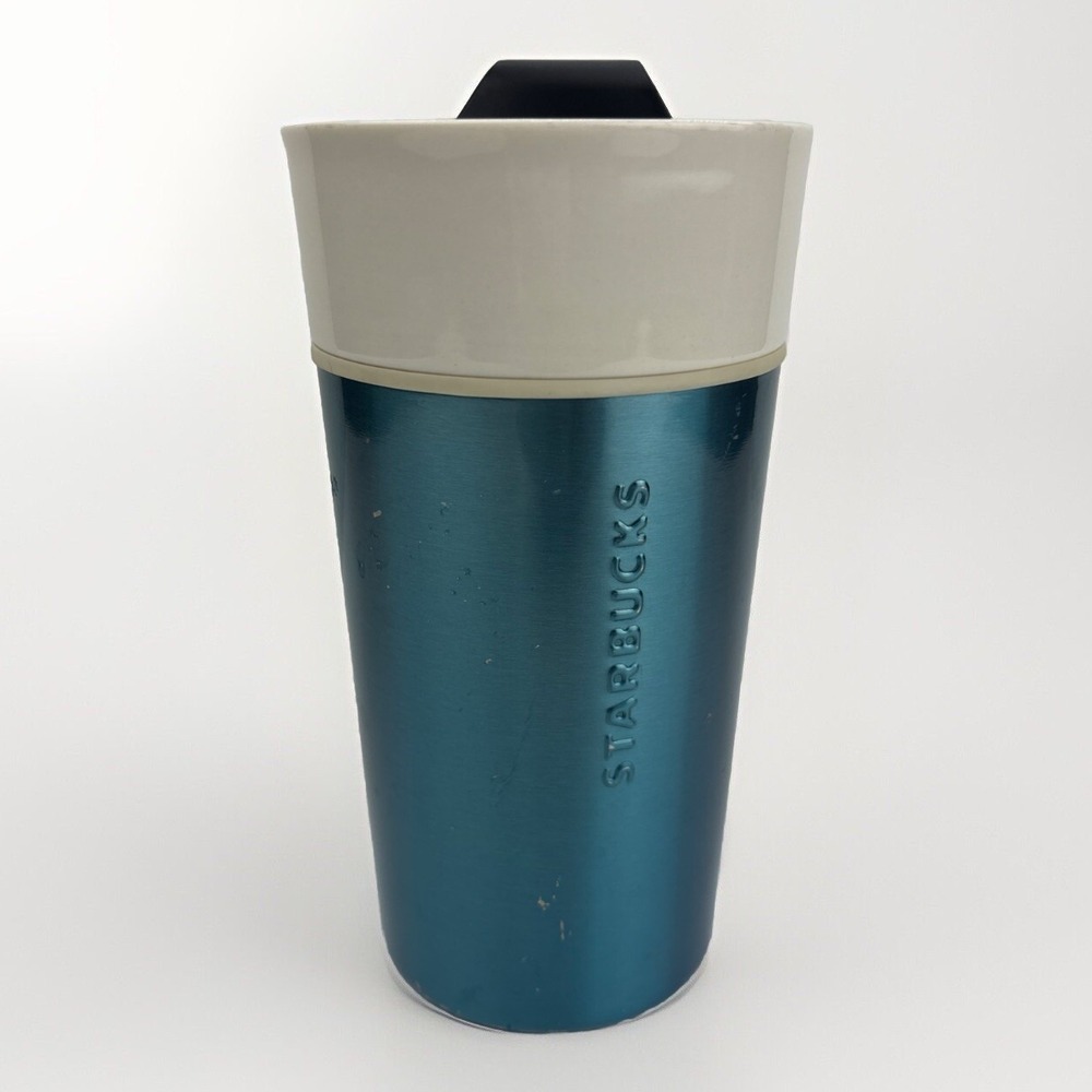 Starbucks 12 fl oz Blue Teal Stainless Steel Ceramic Travel Mug Tumbler Cup 2013